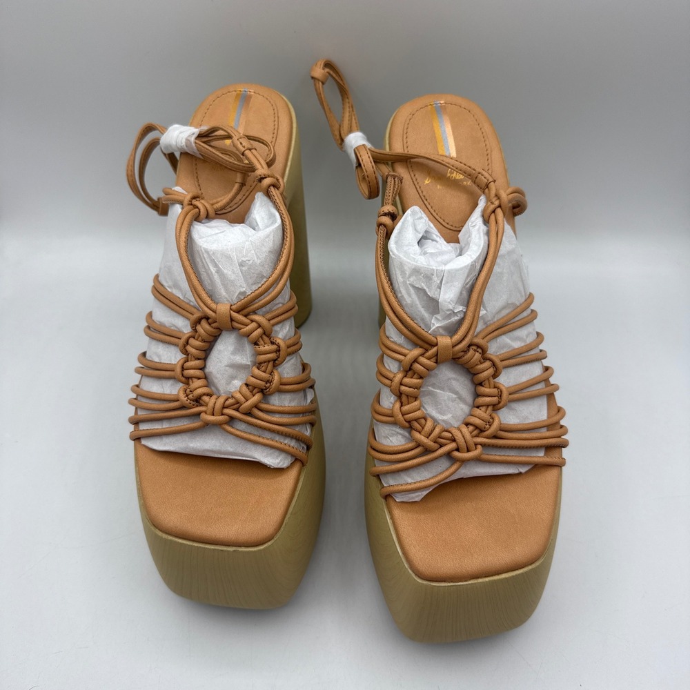 Sam Edelman Gia Platform Sandals Womens 9M Sand Vachetta Leather Wood Block Heel - Picture 4 of 16